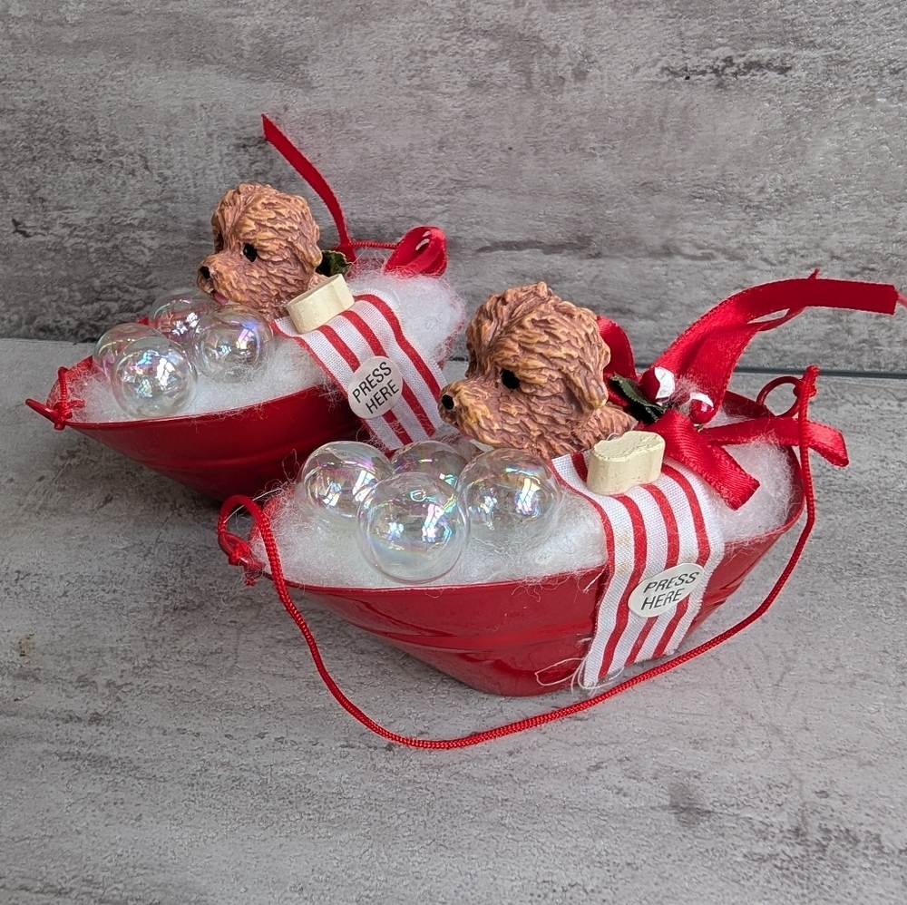 The San Francisco Music Box Company Puppy Dog in Bubble Bath Christmas Ornaments